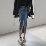Blue Denim Skirt For Women High Waist Solid Minimalist Loose Midi Dresses Female Korean Fashion Summer Clothing