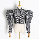 Plaid Coats For Women Butterfly Collar Puff Long Sleeve Ruched Short Streetwear Jackets Female 2023 Autumn Clothes