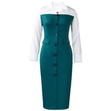 Women's Autumn And Winter Women's Fashion Career Long-Sleeved Suit Collar Splicing Bag-Gushion Pencil Dress