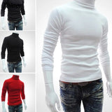 Men Autumn Solid Color Long Sleeve Turtle Neck Knitted Slim Bottoming