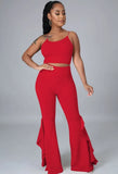 Strap Crop Top and High Waist Bell Pants Two Piece