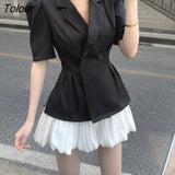 Sets Women Design Elegant Notched Slim Mini Skirts Side-slit Summer High Street Female Casual Fashion 2pcs Popular