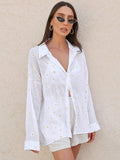 Chic Transparent Floral Blouse Women Spring Summer 2022 Ladies Printing Shirts Long Sleeve Casual Female Crepe