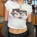 Short Sleeve Slim Black Tops Contrast Patchwork One Pieces Kawaii Y2K Clothes For Women Korean Fashion Streetwear