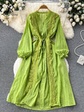 Lace Embroidary Women Dress 2022 Summer Fashion Elegant Long Sleeves Hollow Out French Style Ladies A Line