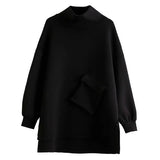 Women Big Size Pocket Irregular T-shirt New Turtleneck Long Batwing Sleeve Fashion Tide Spring Autumn 2023