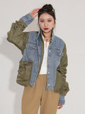 2023 Autumn And Winter New Fashion Turn-down Collar European Style Loose Patchwork Denim Cotton Woman jackets