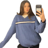 Loose V-Neck Knitted Sweater Pullover Knitted Classic Korean Style Autumn nitted Pullover, Y2K Style Korean Preppy