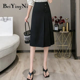 Elegant Office Ladies Skirts High Street 2020 Summer OL Korean Buttons Midi A Line Skirt Women Work Wear Saias