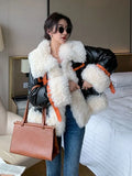 Winter Waterproof Coat Women White Duck Down Parka Patchwork Lambswool Coat Loose Windproof Outerwear Warm Down
