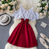 Women Dress Dot Patchwork Bow Tie V Neck Sexy Strapless Vestidos Femme Stretch High Waist A-line Dresses 2022 New