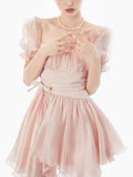 Elegant Short Party Dress Evening Women Sweet Fairy Vintage Mini Dress Lolita Kawaii Clothing 2022 Summer Korean