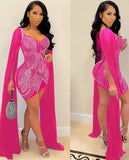Beaded Sexy Mini Bodycon Dress with Long