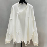 Hole Sweatshirts For Women O Neck Long Sleeve Loose Oversized Asymmetric Designer Pullovers Female 2023 Autumn