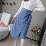 Irregular Women Skirt Button Chic OL Split Work Wear Midi Skirts Solid Black Fashion Office Ladu Skirt Vintage