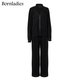 Pleated Wide Leg Pants Sets Women Elastic High Waist Ruched Palazzo Pants + Loose Blouse Shirt Sets Oversized