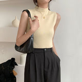 Knitted Top Summer Turtleneck Tank Top Female Sleveless T-shirt Vest Casual Women Camisole Blouse Sleeveless Slim Top