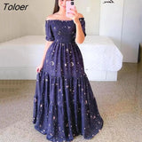 Women's Rainbow Long Dress Fashion Sexy Off Shoulder A-line Printed Maxi Dresses Boho Retro Party Evening Vestidos