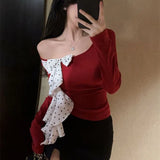Style Trend Long-Sleeved V-Neck Buckle-Coat Shirt Bottoming Women's Solid-Colored Clothes Based