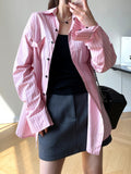 Fashion Women's Shirt Lapel Single Breasted Asymmetric Pockets Pink Stripe Sunscreen Blouse Female Summer 2023 New