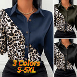 ZANZEA Autumn Women Full Sleeve Blouse Blusa Leopard stitching Lapel Chemise Bohemian Fashion Elegant Work OL Party Retro