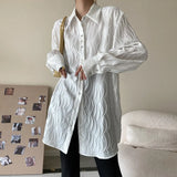 Elegant Solid Shirt For Women Lapel Long Sleeve Minimalist Casual Blouses Female Spring Clothing Style New