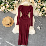 For Women 2022 Sexy Strapless Ribbed Knitted Bodycon Dress Women Winter Long Sleeve Midi Sweater Dress