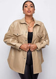 Leather Button Up Long Jacket with