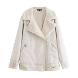 2022 New Fashion Suede Teddy Brown Woman Jacket Vintage Patchwork PU With Zipper Winter Coat Women Female Outwear