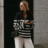 Ribbed Stripes Half-Zip Sweater Women Autumn Winter Clothing 2022 Oversized Pullovers Jumpers Femme Fashion Streetwear