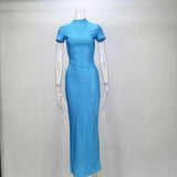 Toloer Women's Wear Summer 2023 Solid Color Sexy Short Sleeve Slit Dress Women's Dress-Outfit