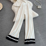Suit Women's Korean Version Of Sleeveless Knitted Top Two Sets Of Leisure High-Rise Slim Straight Broad Leg