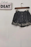 2023 Summer Women's Shorts New Fashion High Elastic Waist Tassel Diamond Wide Leg Denim Short Pant Female Tide