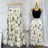 Tight Waist High Waist Crums Sweet A-Shaped Skirt Women's Long Print 100-Fold