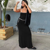 Contrast Spaghetti Strap Bodycon Maxi Dress-Outfit