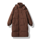 Korean Advanced Sense Hooded Coffee Color Long Cotton Coat Female Autumn And Winter Loose Cotton-Padded Jacket Fashion Temperament Cotton Clothes-Outfit