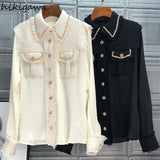 Blusas Elegant Shirts Women Mujer De Moda Korean Fashion Blouses Women Patchwork Tweed Shirt Vintage Loose Tops Female
