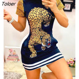 Women Sexy Daily Wear O Neck Cute Tiger Animal Print Short Sleeve Casual Summer Vintage Mini Bodycon Party