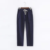 Spring Summer Casual Cotton Linen Pants Women Elastic Waist Solid Pockets Retro Loose Women's Harem Pants Trousers