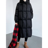 Women's Long Hooded Down Parka Winter Ribbon Splicing Loose White Black Straight White Duck Down