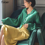 Vintage Long Sleeved Silk Shirts Women 2023 Autumn Loose Turn Down Collar Satin Shirt Woman Button Up Elegant