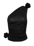 Fashion Women Tank Tops Three-dimensional Rose Flower Diagonal Shoulder Display Thin Knitted Tops Summer 2023 New