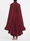 Temperament Dresses For Women Stand Collar Cloak Sleeve High Waist Ruffles Irregular Hem Dress Female Fashion