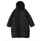 Loose Fit Khaki Pocket Big Size Down Jacket New Hooded Long Sleeve Warm Women Parkas Fashion Autumn Winter 2022