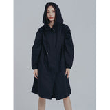 Women Khaki Pleated Big Size Trench New Hooded Long Sleeve Loose Fit Windbreaker Fashion Tide Spring Autumn 2023