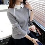 2023 New Doll Collar Sweater Women Contrast Color Patchwork Pullover Long Sleeve Fashion Bottoming Sweaters Jumper