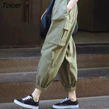 Sreetwear Loose Harem Pants Women 2023 Summer Wide Leg Big Pocket Cargo Pants Woman Elastic Waist Causal Trousers