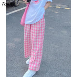 Women Plaid High Waist Hot Sale Summer Loose Korean Style Wide Leg Pockets All-match Stylish New Arrivals Popular