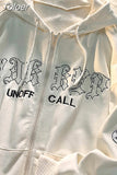 Embroidery Zip Up Hoodies Women Long Sleeve Sweatshirts Loose Hooded Jackets Y2K Clothes Grunge Punk Vintage Overcoat