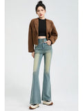 Wash Light Blue High Waist Slim Slim Skinny Micro-Tipped Jeans New Velvet Thick Horseshoe